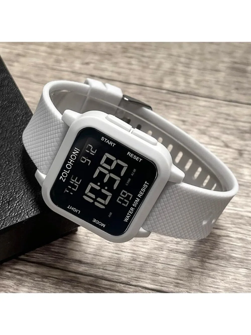 Men's White Analog Quartz Stainless Steel Waterproof Square LED Digital Watch